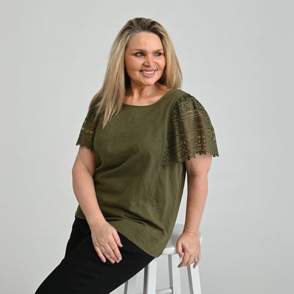 Christopher & Banks Lace Flutter Sleeve Top