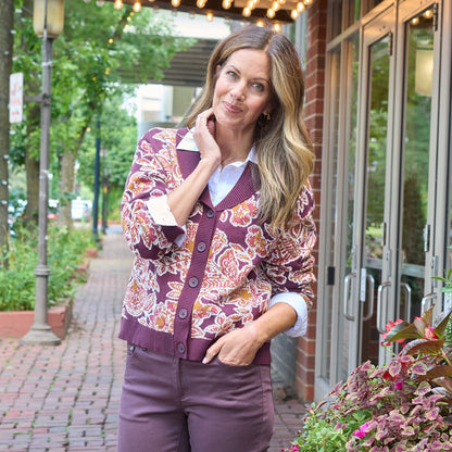 Christopher & Banks Floral Shawl Collar Cardigan