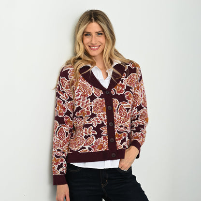 Christopher & Banks Floral Shawl Collar Cardigan