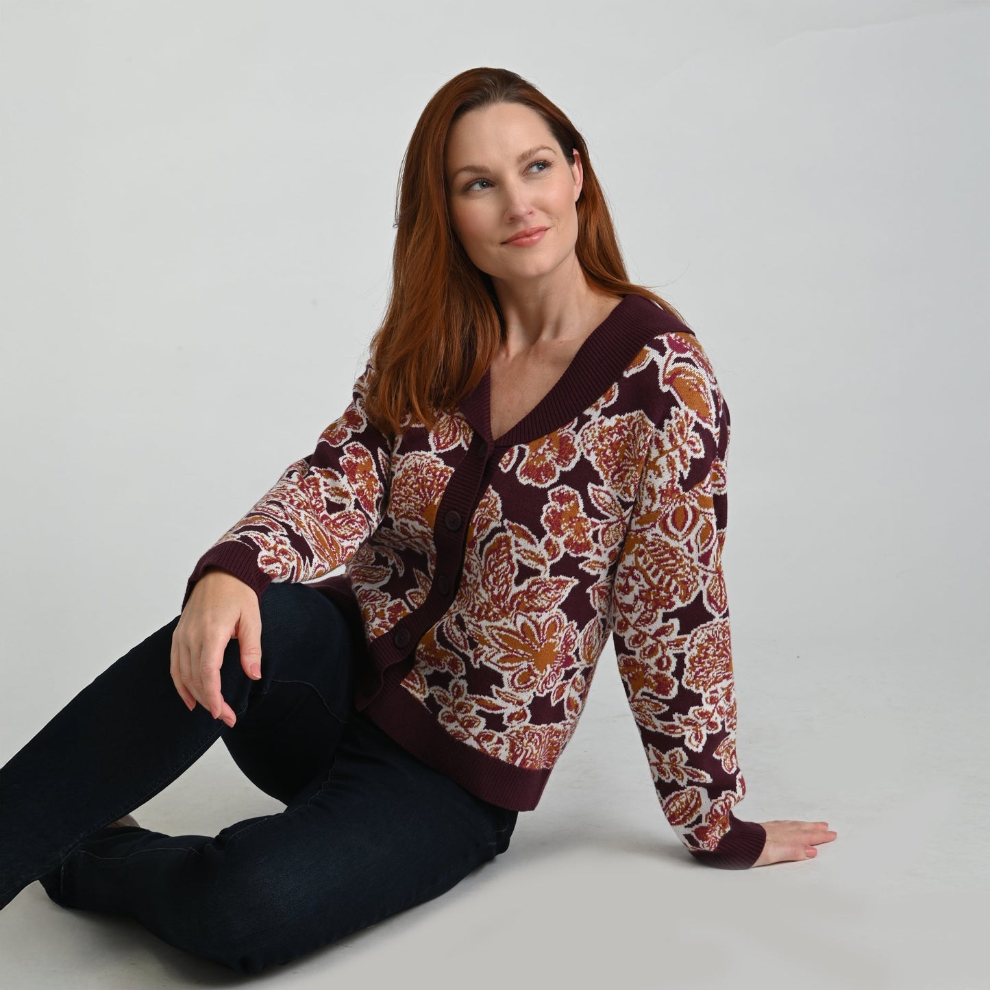 Christopher & Banks Floral Shawl Collar Cardigan