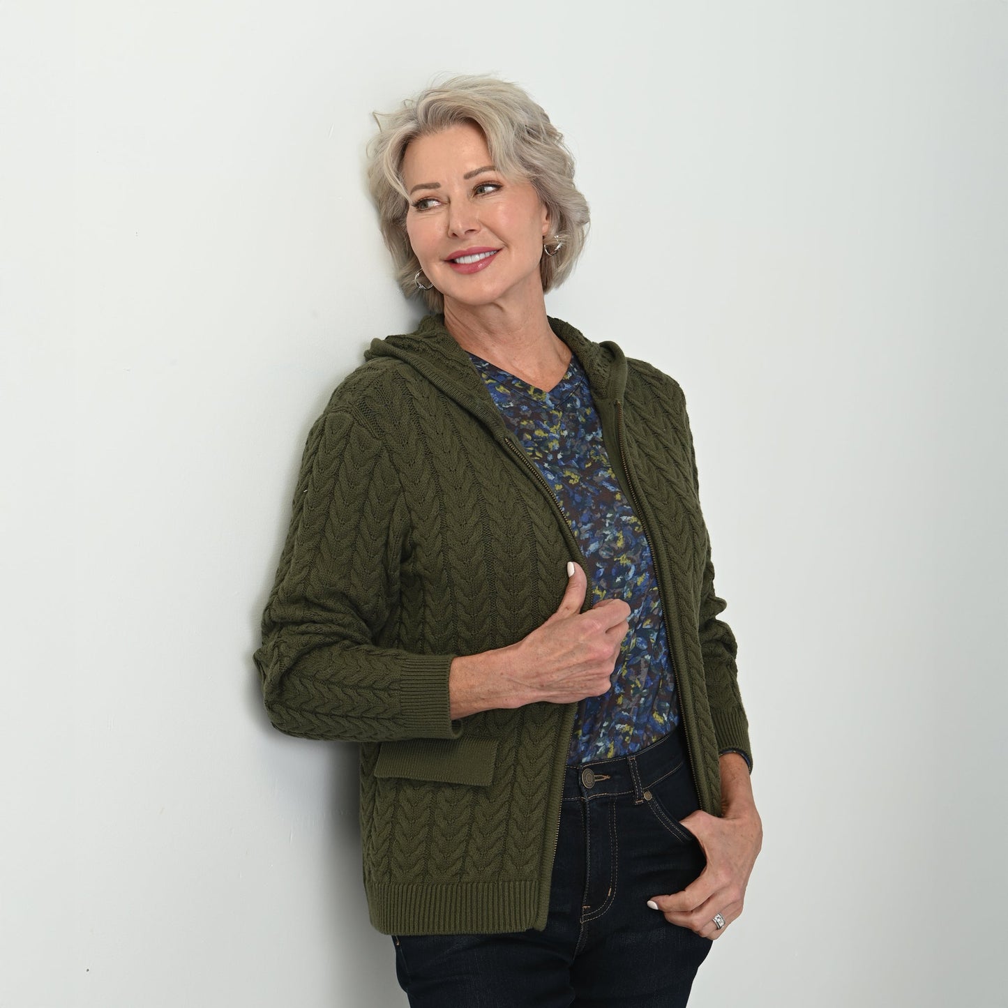 Christopher & Banks Cable Knit Zip Front Hoodie