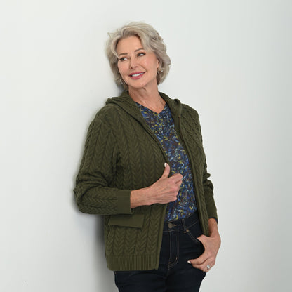 Christopher & Banks Cable Knit Zip Front Hoodie