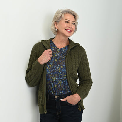 Christopher & Banks Cable Knit Zip Front Hoodie