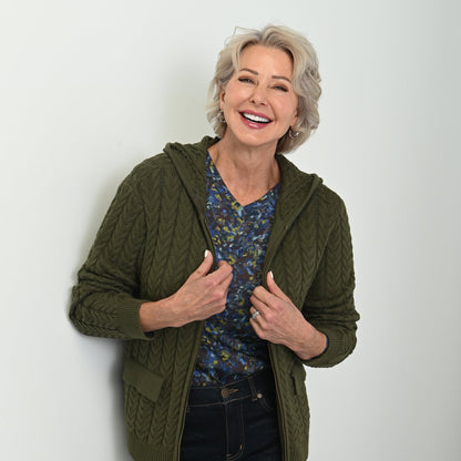 Christopher & Banks Cable Knit Zip Front Hoodie