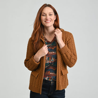 Christopher & Banks Cable Knit Zip Front Hoodie