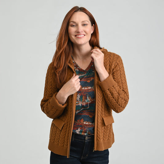 Christopher & Banks Cable Knit Zip Front Hoodie