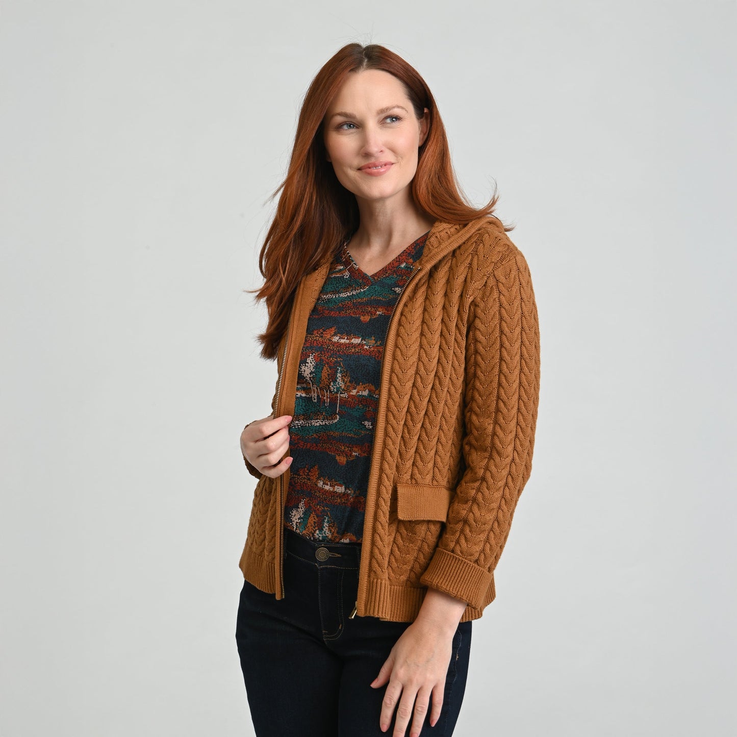 Christopher & Banks Cable Knit Zip Front Hoodie