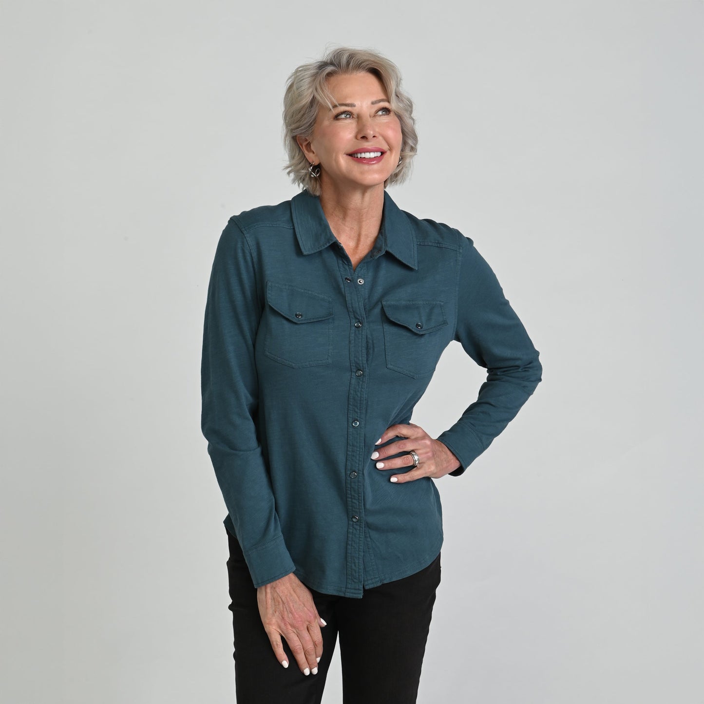 Christopher & Banks Long Sleeve Knit Button Up Top