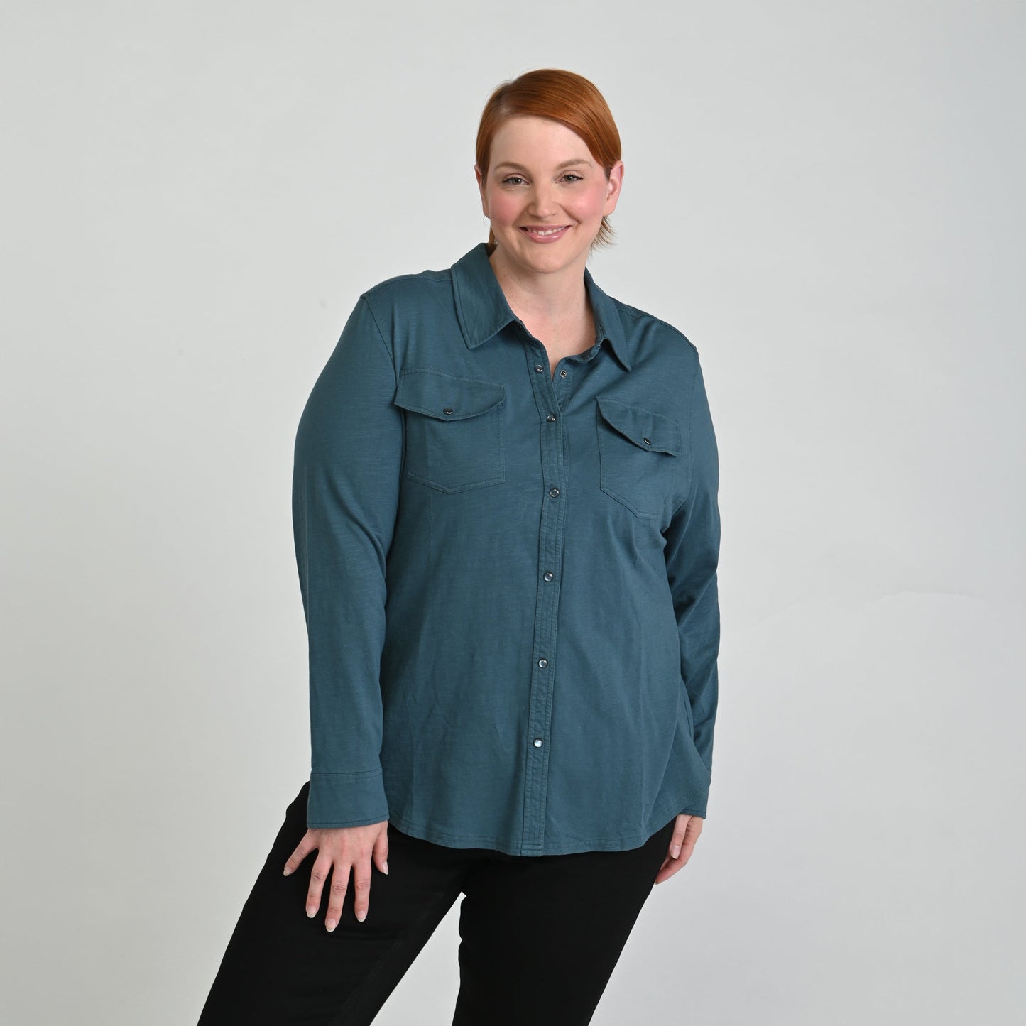 Christopher & Banks Long Sleeve Knit Button Up Top