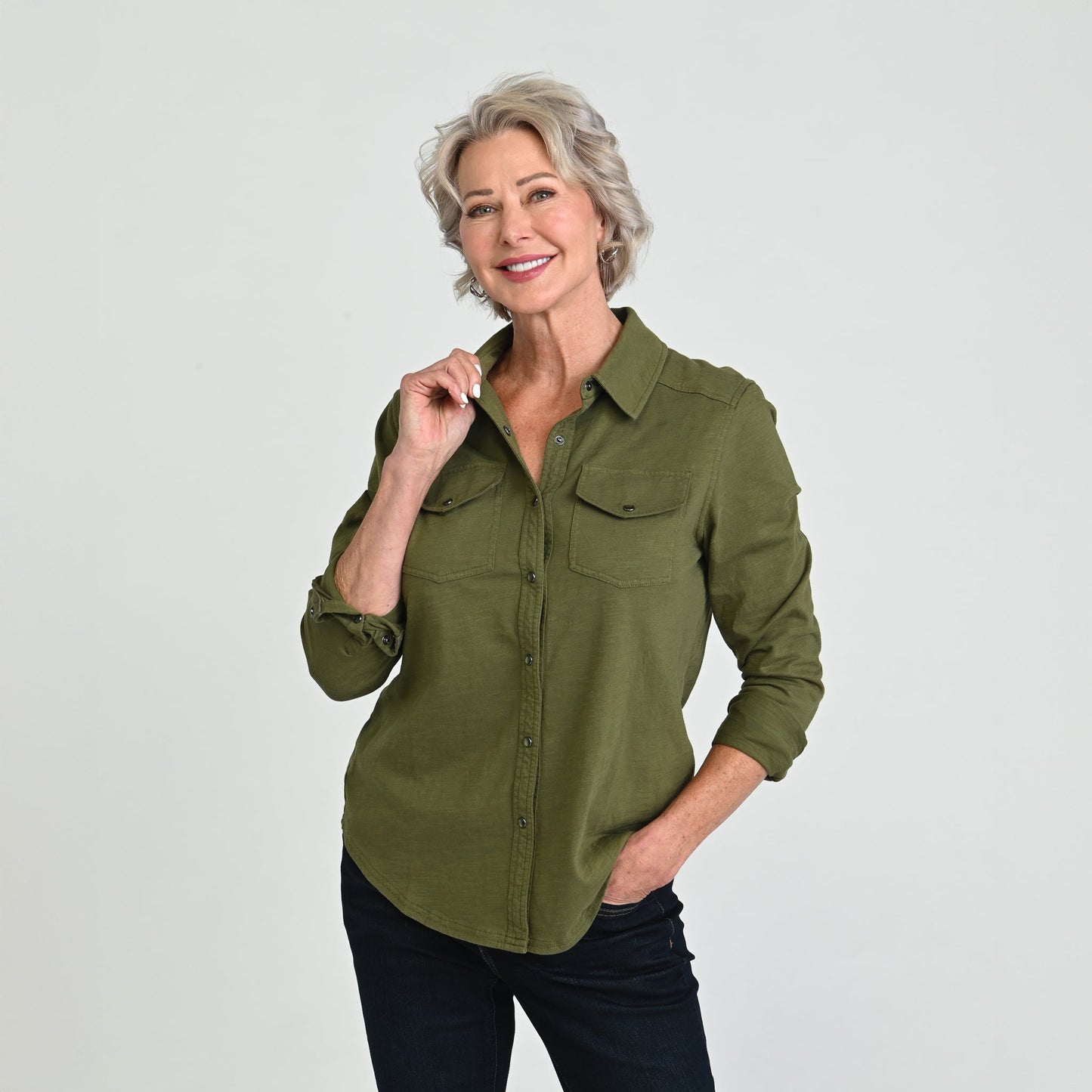 Christopher & Banks Long Sleeve Knit Button Up Top