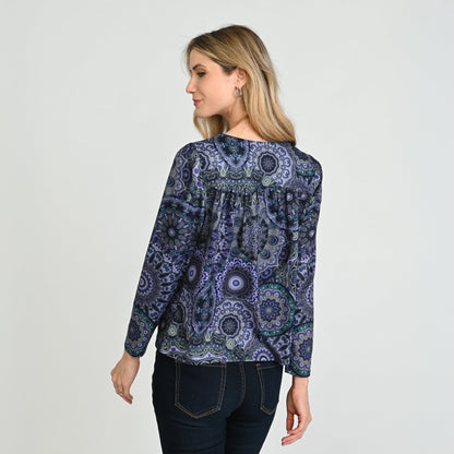 Christopher & Banks Printed Braid Trim V Neck Top