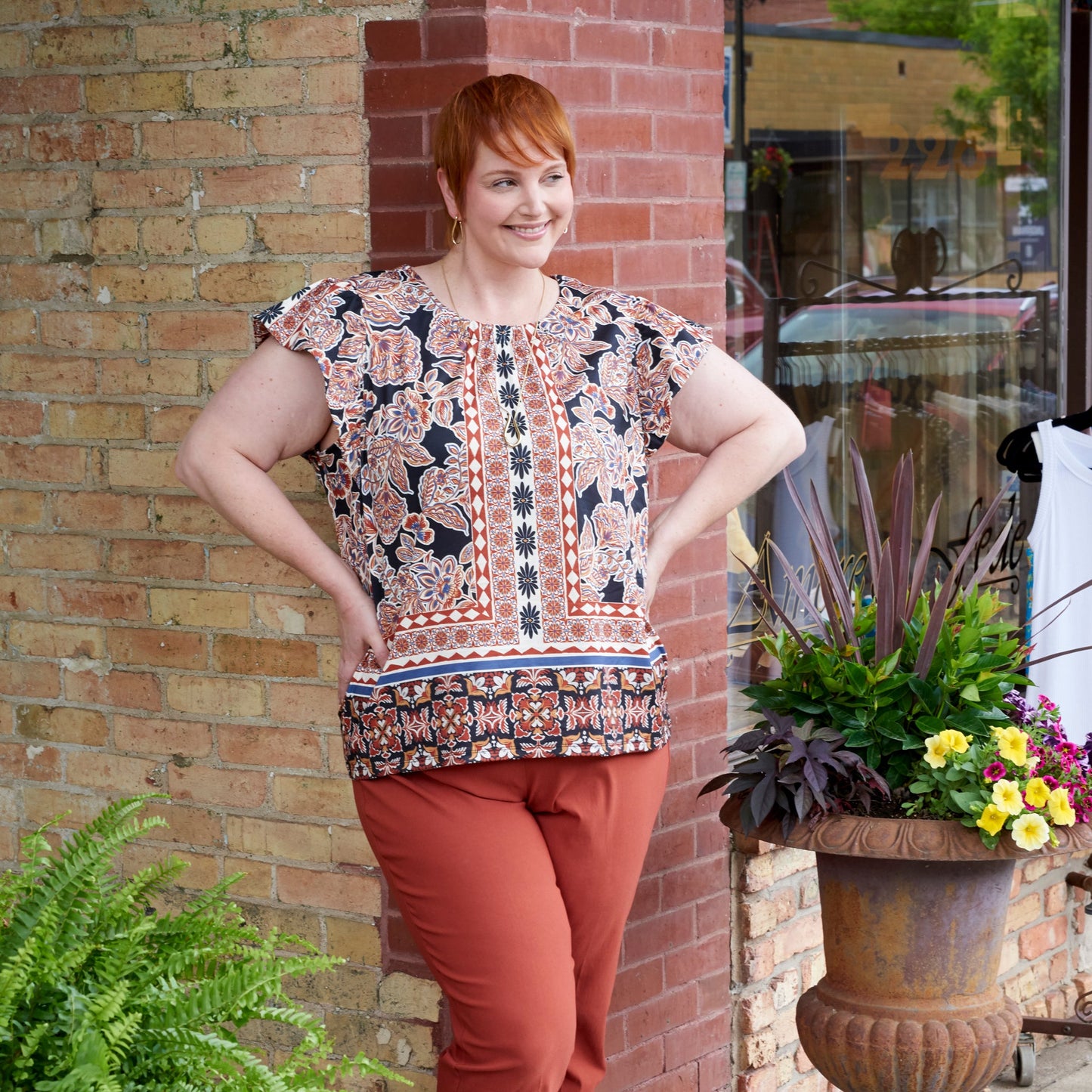 Christopher & Banks Printed Flutter Sleeve Top