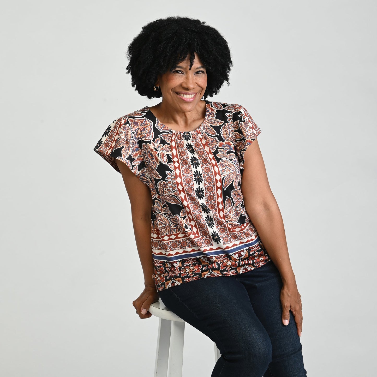 Christopher & Banks Printed Flutter Sleeve Top