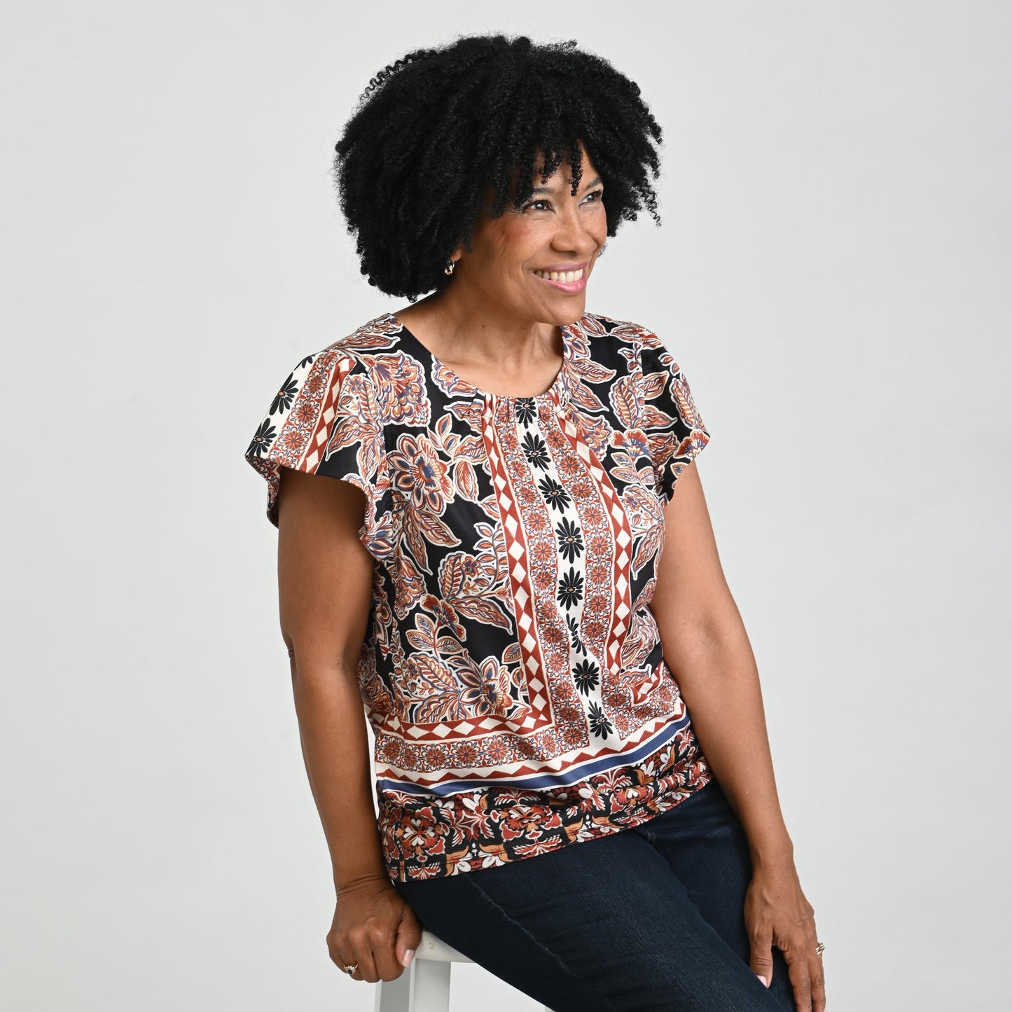 Christopher & Banks Printed Flutter Sleeve Top