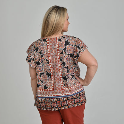 Christopher & Banks Printed Flutter Sleeve Top