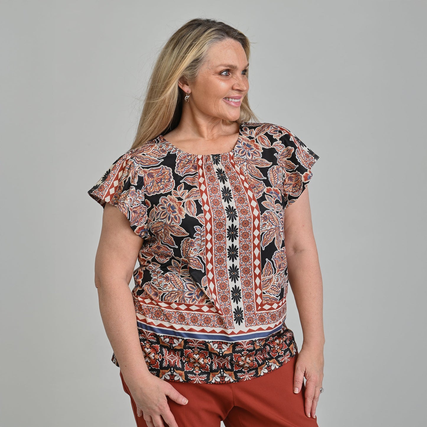 Christopher & Banks Printed Flutter Sleeve Top