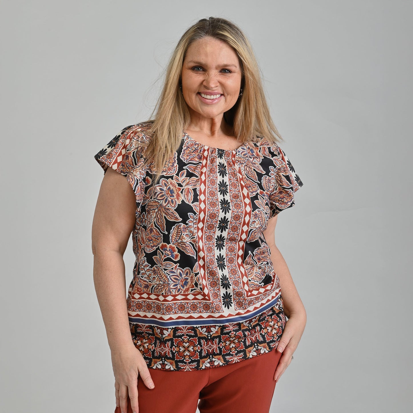 Christopher & Banks Printed Flutter Sleeve Top