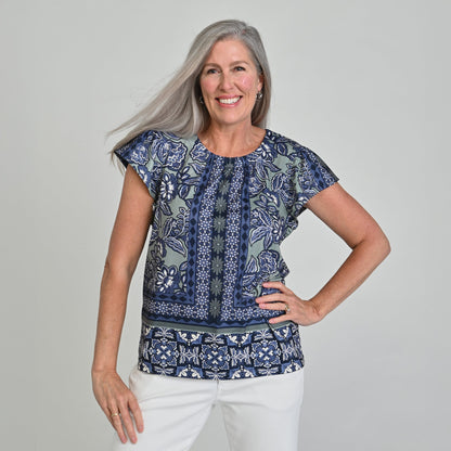 Christopher & Banks Printed Flutter Sleeve Top