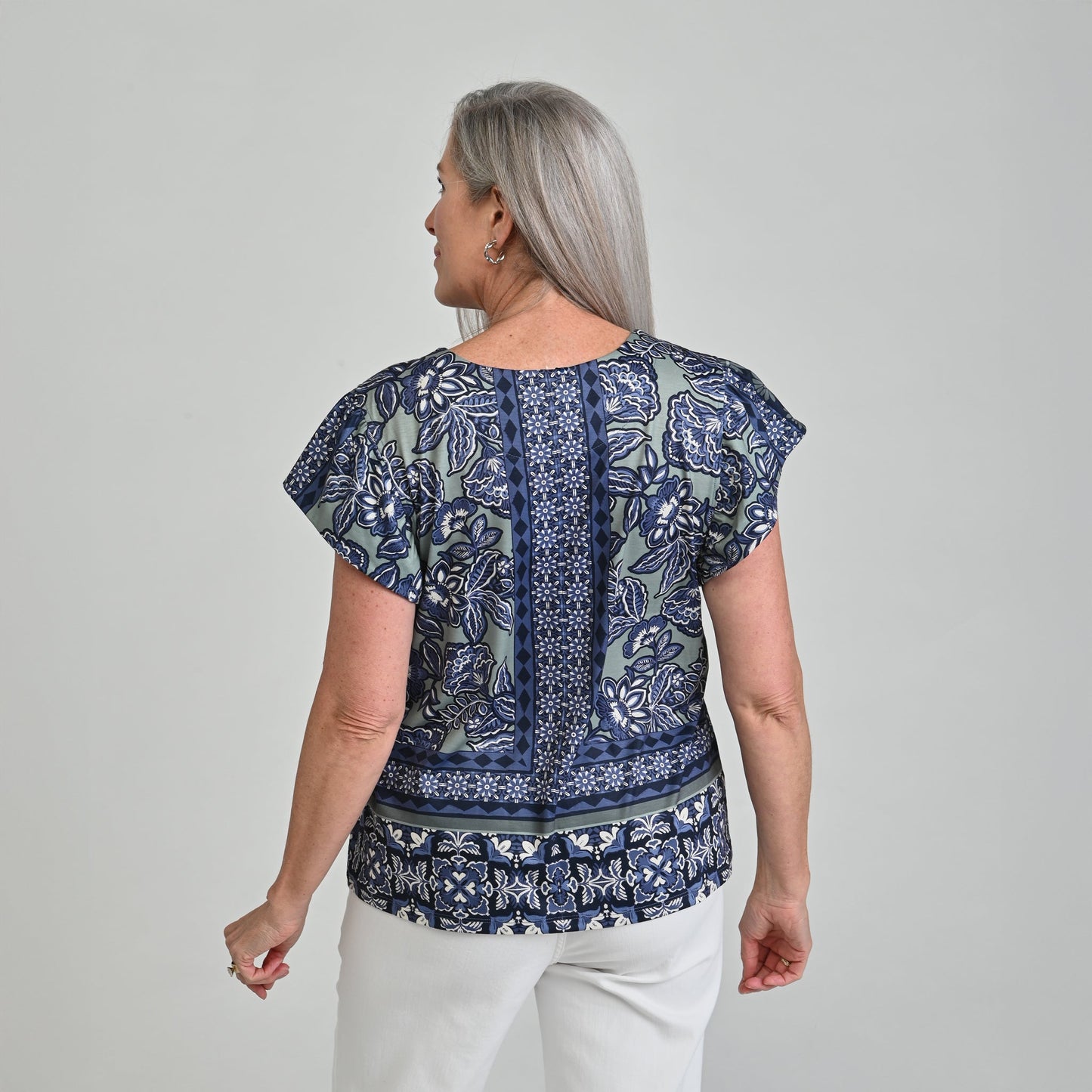 Christopher & Banks Printed Flutter Sleeve Top