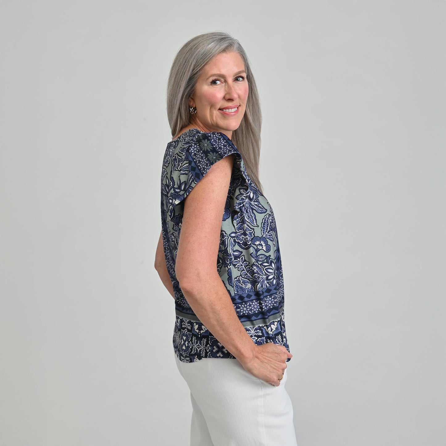 Christopher & Banks Printed Flutter Sleeve Top