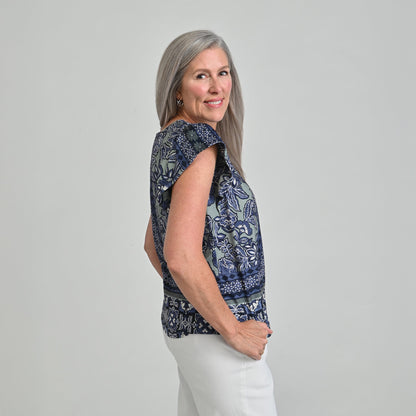 Christopher & Banks Printed Flutter Sleeve Top