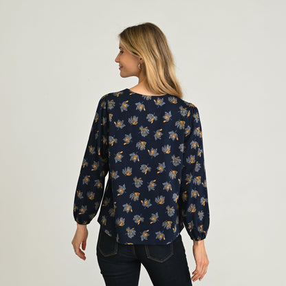 Christopher & Banks Embroidered Tie Neck Peasant Top