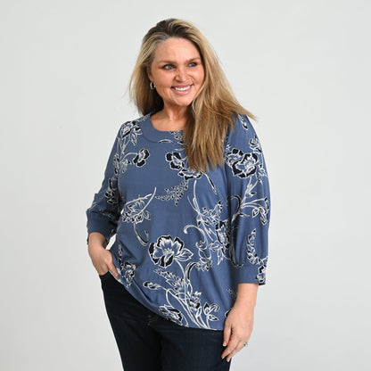 Christopher & Banks Printed Scoop Neck 3/4 Sleeve Top