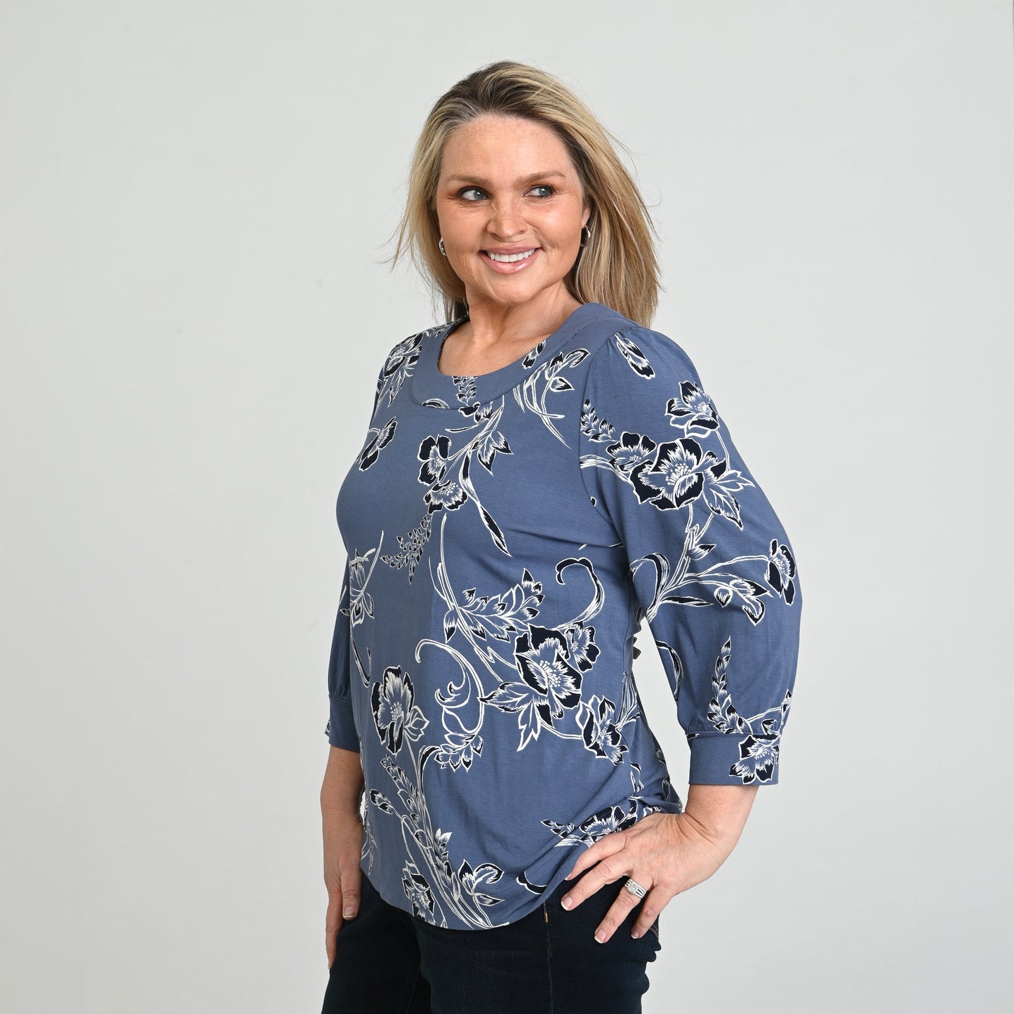 Christopher & Banks Printed Scoop Neck 3/4 Sleeve Top