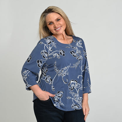 Christopher & Banks Printed Scoop Neck 3/4 Sleeve Top