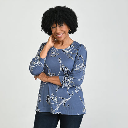 Christopher & Banks Printed Scoop Neck 3/4 Sleeve Top