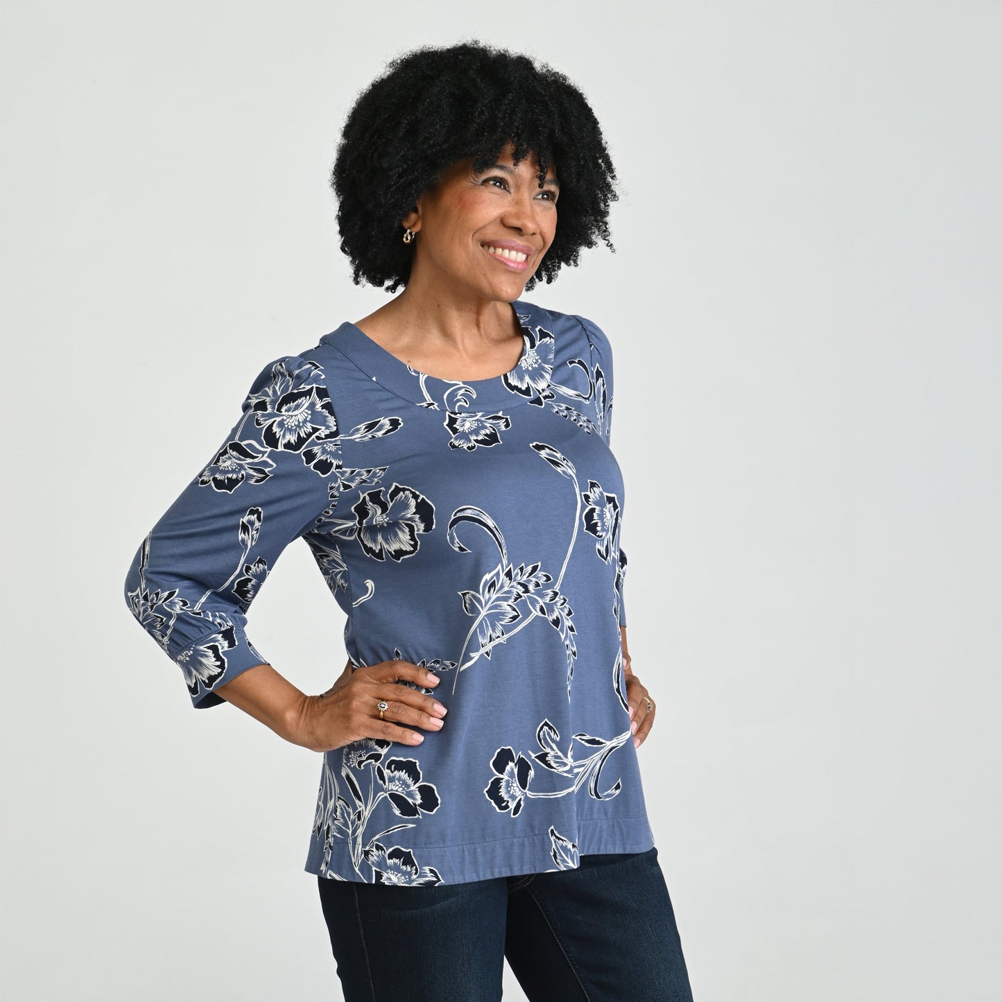 Christopher & Banks Printed Scoop Neck 3/4 Sleeve Top