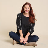 Christopher & Banks Women's Blanket Stitch Trim 3/4 Sleeve  Top
