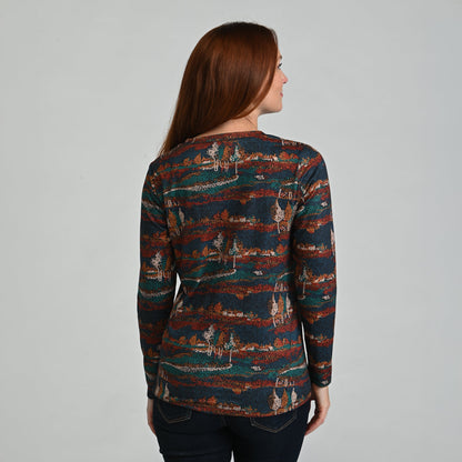 Christopher & Banks Scenic Print V Neck Long Sleeve Tee