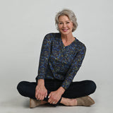 Christopher & Banks Abstract Print V Neck Long Sleeve Tee