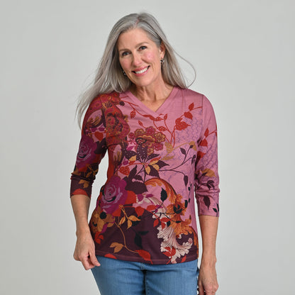 Christopher & Banks Printed 3/4 Sleeve V Neck Top