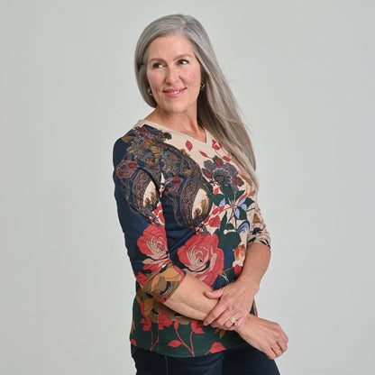 Christopher & Banks Printed 3/4 Sleeve V Neck Top