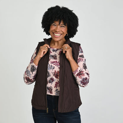 Christopher & Banks Quilted Zip Front Solid Vest