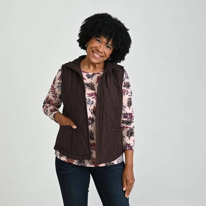 Christopher & Banks Quilted Zip Front Solid Vest