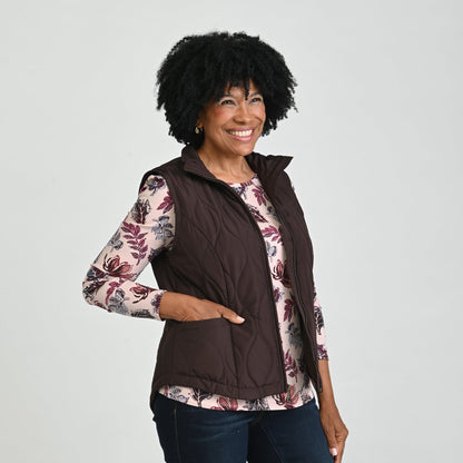 Christopher & Banks Quilted Zip Front Solid Vest