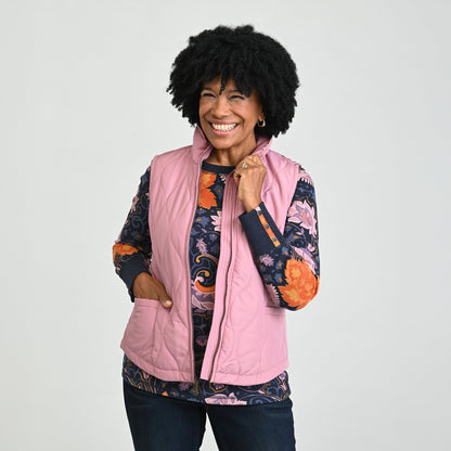 Christopher & Banks Quilted Zip Front Solid Vest