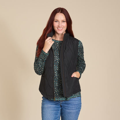 Christopher & Banks Quilted Zip Front Solid Vest