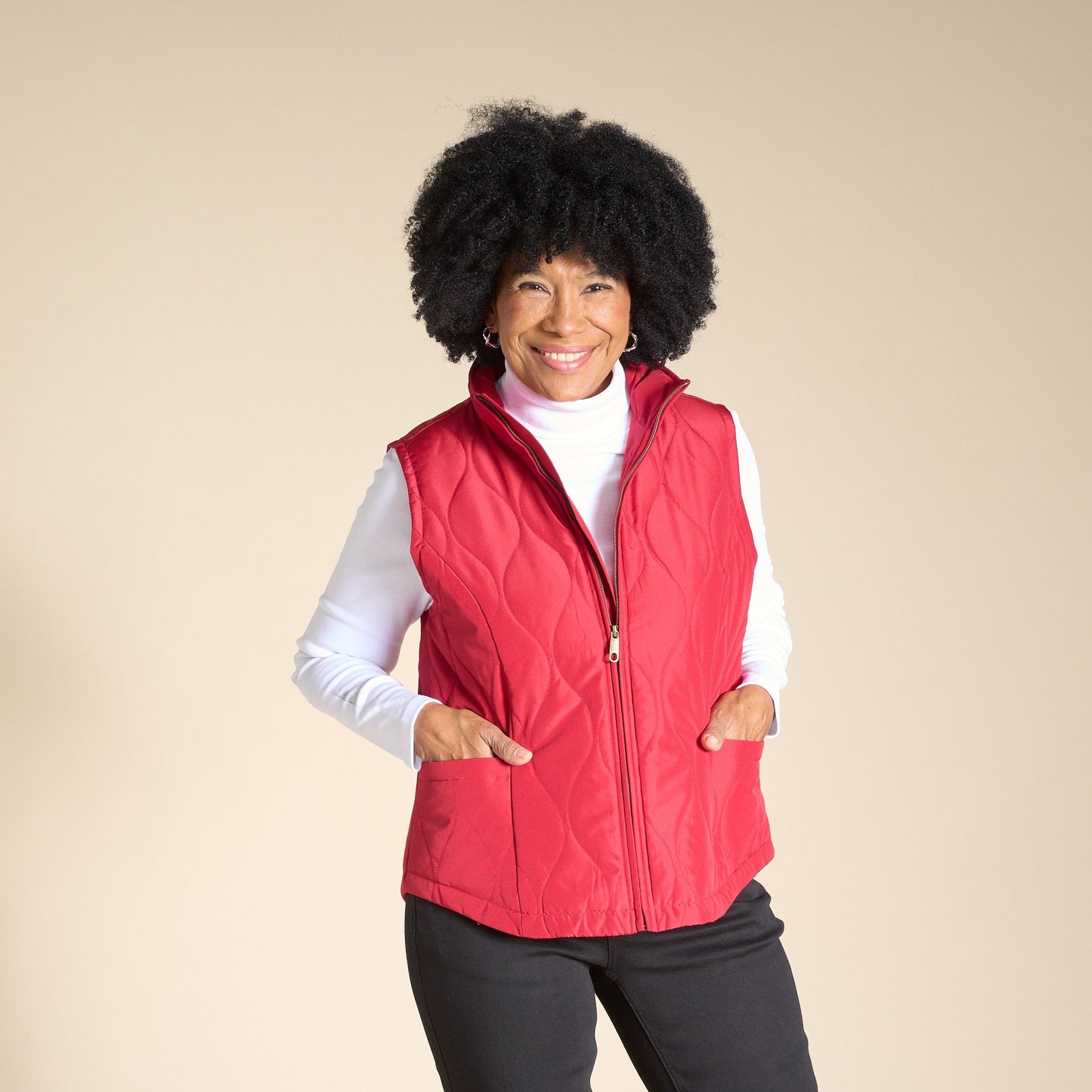 Christopher & Banks Quilted Zip Front Solid Vest