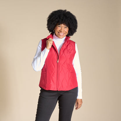 Christopher & Banks Quilted Zip Front Solid Vest