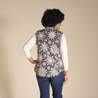 Christopher & Banks Quilted Snowflake Zip Front Printed Vest