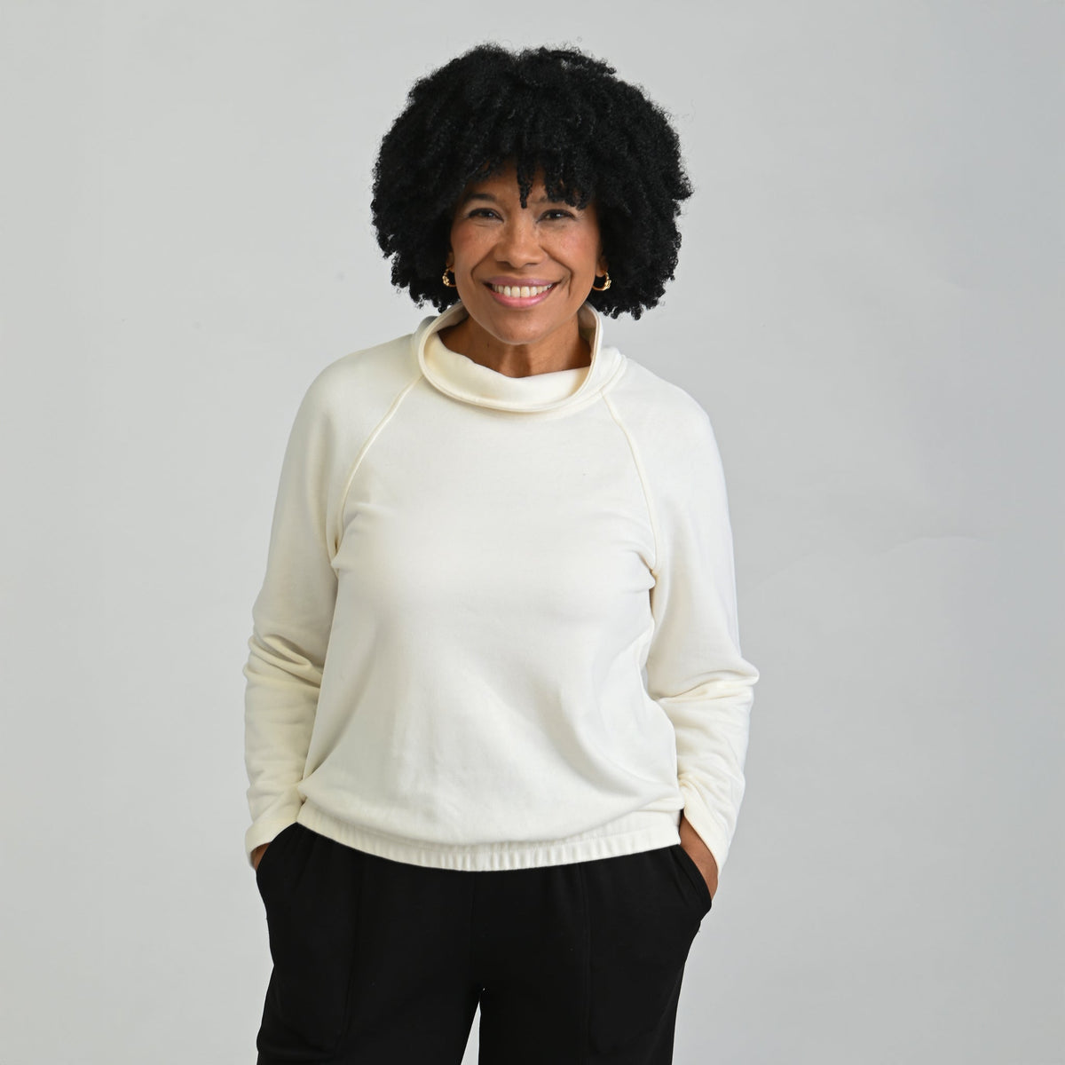 Christopher & Banks Relaxed Restyled French Terry Funnel Neck