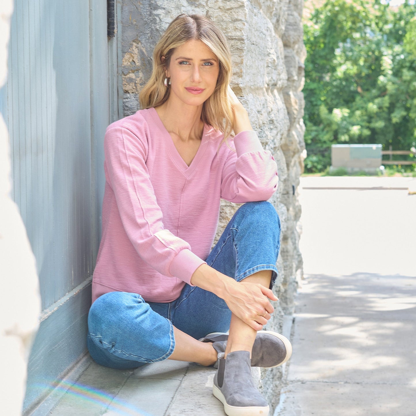 Christopher & Banks Relaxed Restyled Side Zipper Long Sleeve Top