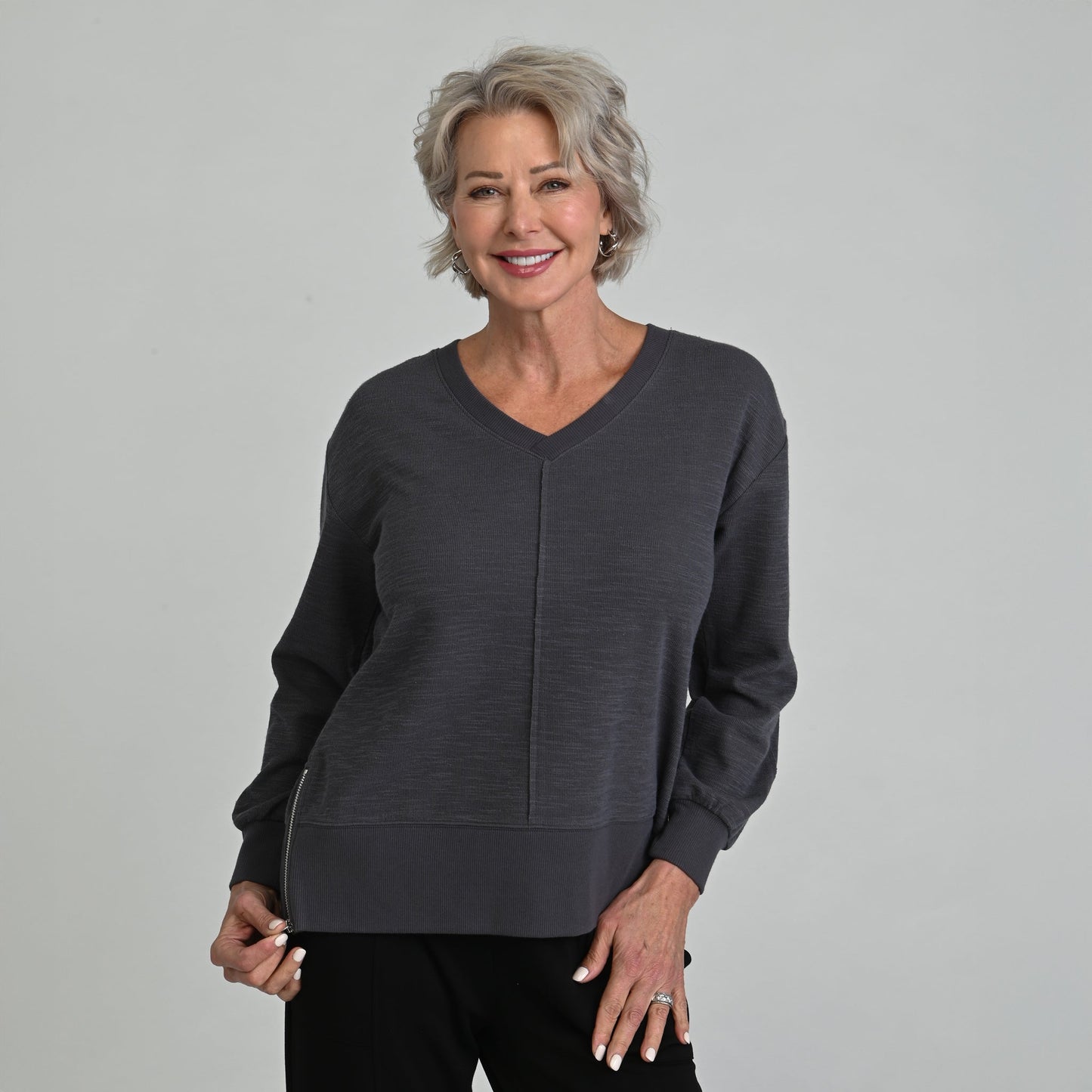 Christopher & Banks Relaxed Restyled Side Zipper Long Sleeve Top