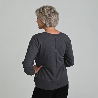 Christopher & Banks Relaxed Restyled Side Zipper Long Sleeve Top