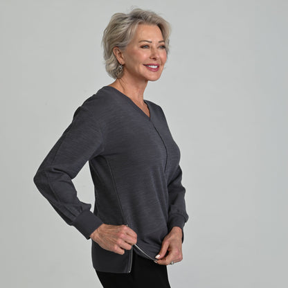 Christopher & Banks Relaxed Restyled Side Zipper Long Sleeve Top