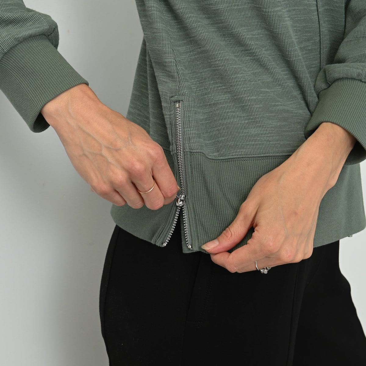 Christopher & Banks Relaxed Restyled Side Zipper Long Sleeve Top